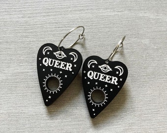 Queer Planchette Earrings / Goth Jewelry / Pastel Goth Earrings / Lqbtq Jewelry / Spooky Earrings / Sterling Silver / Hypoallergenic