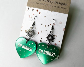 Kolczyki Go Birds / Biżuteria dla fanów Filadelfii / Kolczyki dla kibiców futbolu amerykańskiego / Prezent dla kibica futbolu amerykańskiego / Sporty z Filadelfii / Prezent świąteczny dla kibiców Filadelfii