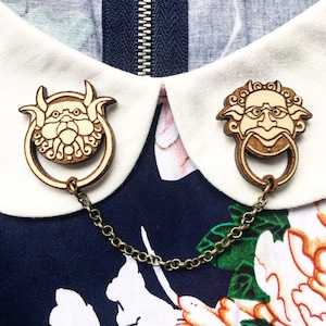 Wood Labyrinth Door knocker collar pins