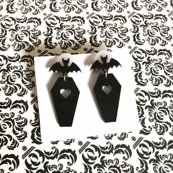 Bat Coffin Earrings | Gothic Jewelry | Unique Bat Earrings | coffin jewelry | bat lover | Goth Earrings | Witchy Earrings