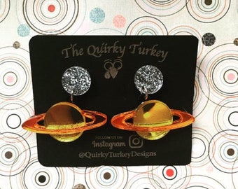 Miss Frizzle Saturn Space Earrings mirror