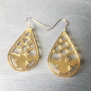 Gold Acrylic Bee Hive Earrings