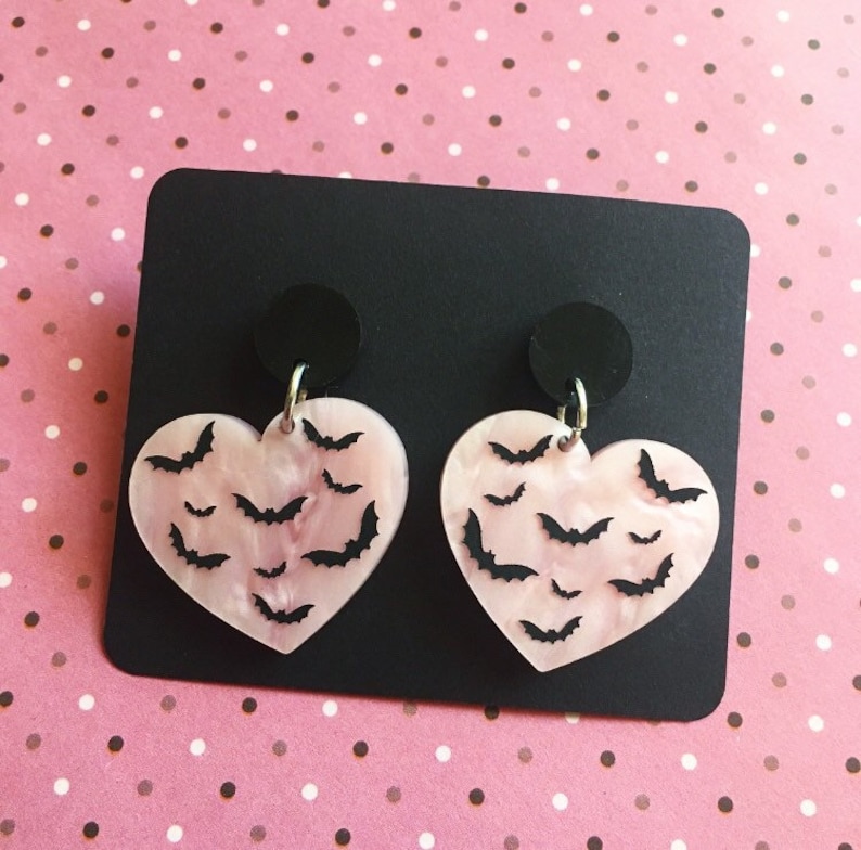 Heart Bat Earrings Pastel goth goth earrings Etsy