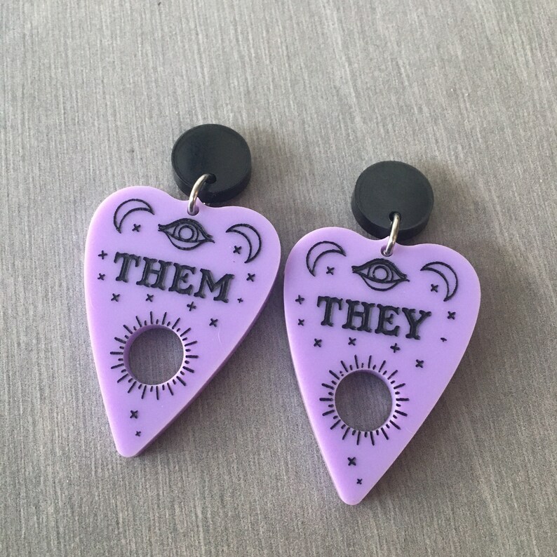 Pronoun Planchette Earrings / Goth Jewelry / Pastel Goth Etsy