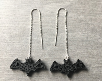 bat mandala sterling silver u threader earrings