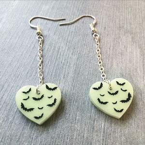 Sterling Silver Bat Heart Earrings-available in multiple colors