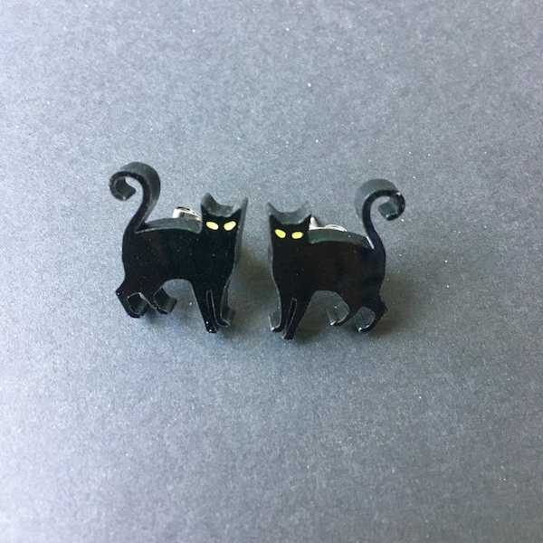 Black Cat Earring Studs | Goth Jewelry | Minimalist Jewelry | Halloween Earrings | Hocus Pocus Jewelry | Hypoallergenic Earrings
