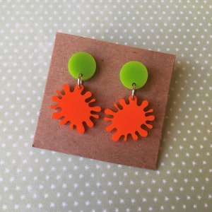 Nickelodeon Splat Earrings / 90s earrings / messy earrings / 90s party / sterling silver / clip on / throwback earrings /hypoallergenic