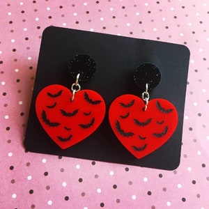 Red Heart Bat Earrings