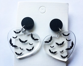 Bat earrings | Bat hearts | bat lover | goth earrings | sterling silver | hypoallergenic earrings