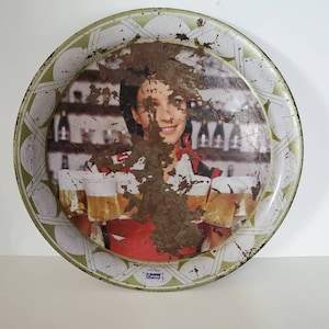 Corona Beer Advertising Vintage Metal Tray Girl with Beer Mugs