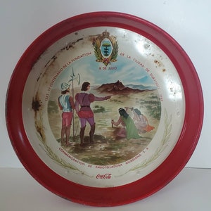 Vintage Original 1963 Coca-Cola Durango Mexico Conquistadors Indians Metal Tray
