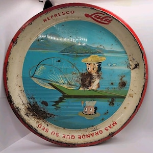 LULU Refrescos Soda BETTY BOOP Kayak Fishing Mexico 13' Original Serving Tray