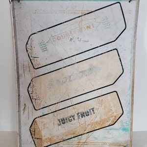 Vintage Mexico WRIGLEY'S Juicy Fruit GUM Tin Wall Sign Spanish 15×12 Inches