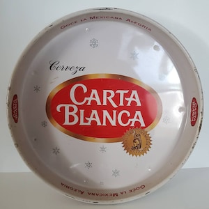 Vintage Cerveza Beer Carta Blanca 13" Metal Tray - Mexico