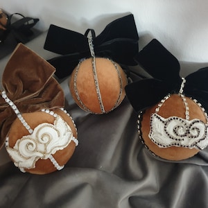 Christmas balls, Rhinestone balls, Rhibestone ornaments, Handmade Xmas balls, Decor set Velvet Balls, Glam ornament, Gift, Luxury balls