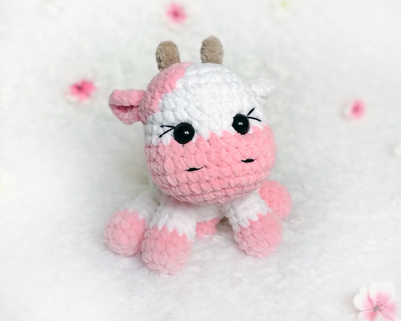 Strawberry Cow Plush Crochet Baby Toy Kawaii Stuffed Animal Etsy