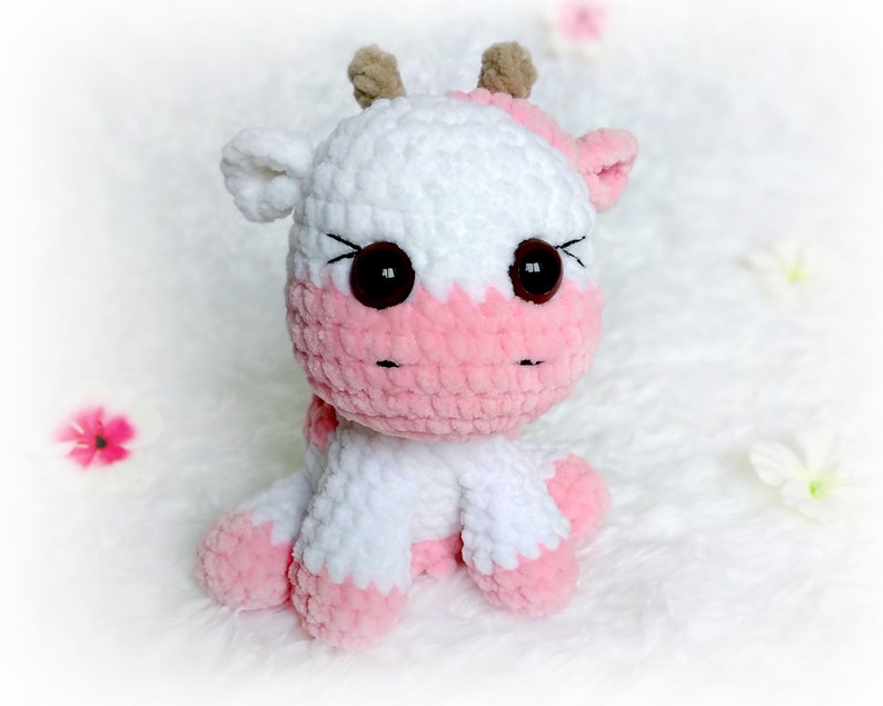 Kawaii Strawberry Crochet Cow Plush Pink Stuffed Animal Toy | Etsy