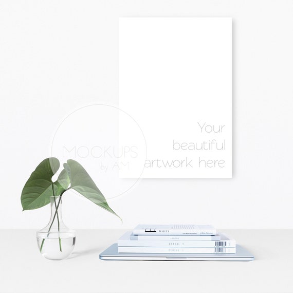 Minimal Scandinavian Mockup With Blank Canvas And Plant In