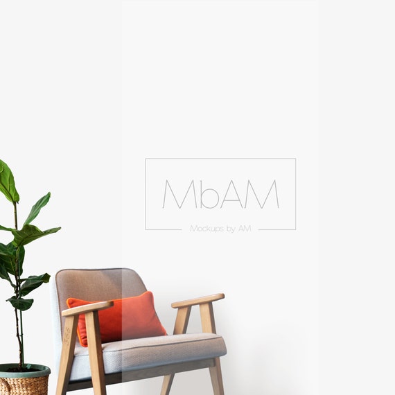 Room Interior Mockup With Armchair Plant And An Empty Wall Etsy