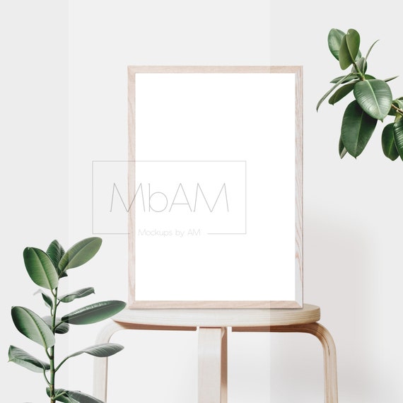 A5 Or A4 Portrait Wooden Frame Mockup With Plants A3 Jpg Etsy