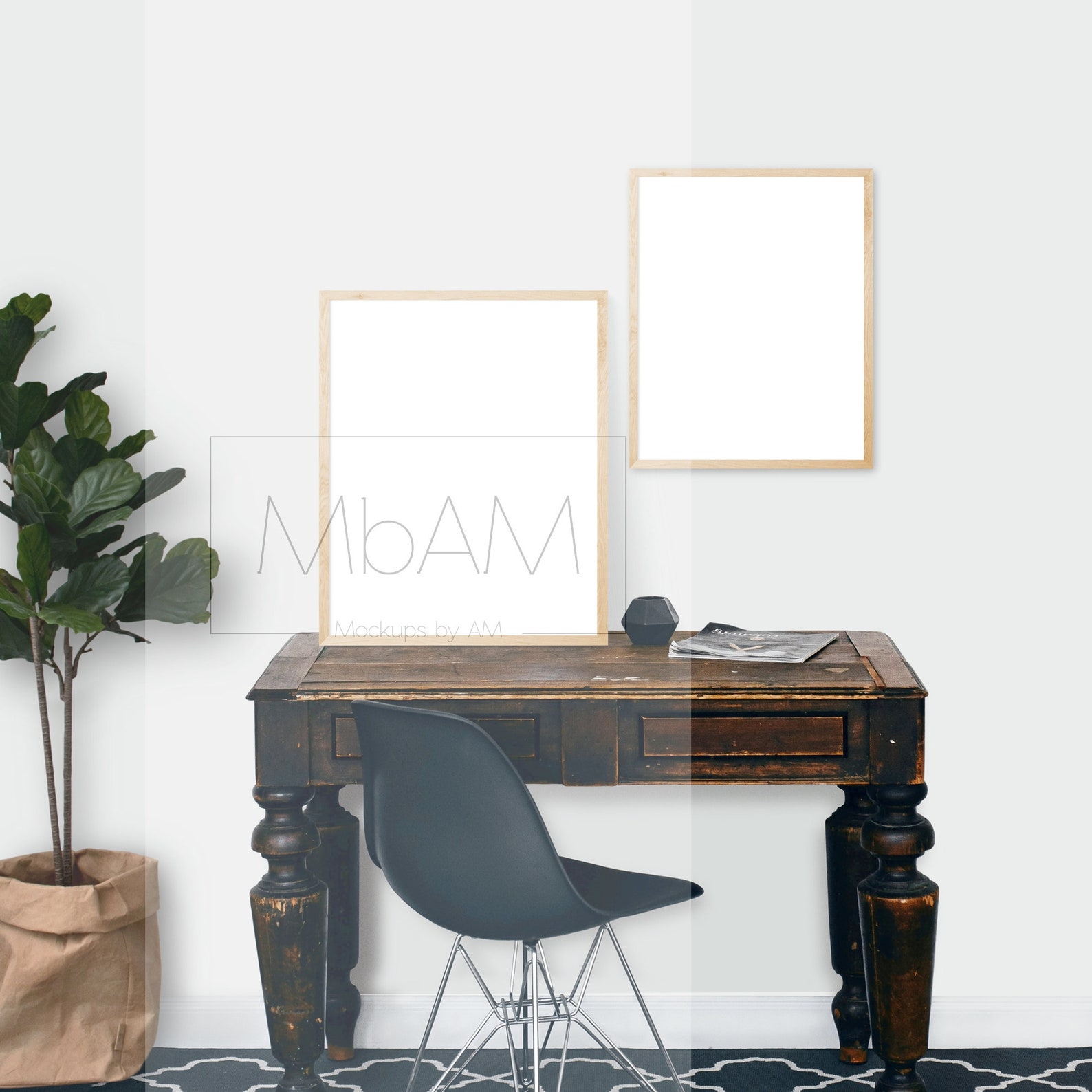 Set of 2 frames in a workspace mockup Work desk mockup