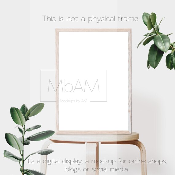 A5 Or A4 Portrait Wooden Frame Mockup With Plants A3 Jpg Etsy
