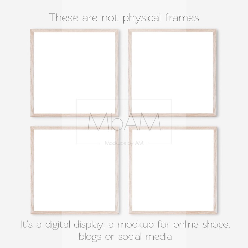JPG mock up Simple set of 4 square wooden frames on wall mockup