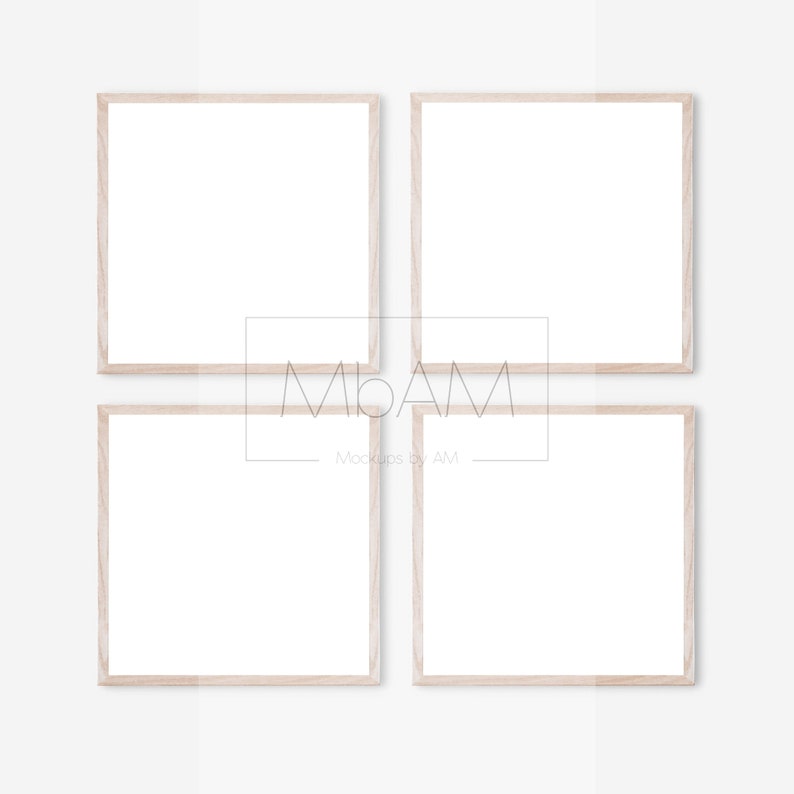 JPG mock up Simple set of 4 square wooden frames on wall mockup