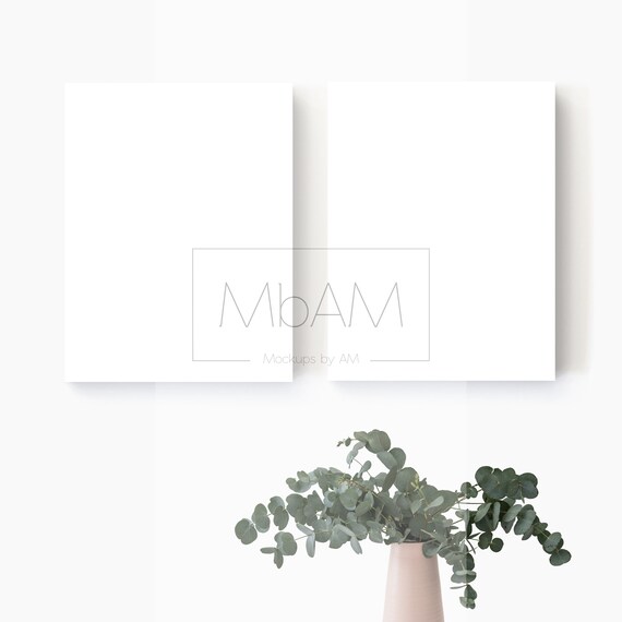 Download Set Of 2 Portrait Canvas Mockup With Eucalyptus For 3x4 Ratio Etsy