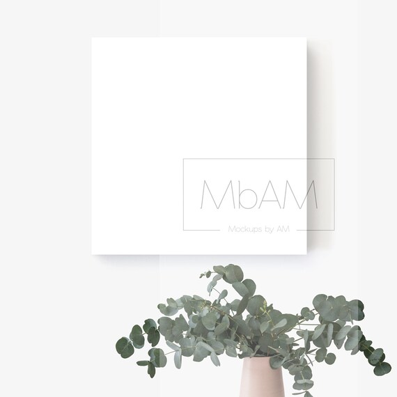 Download Square Canvas On Wall Mockup With Eucalyptus Square Painting Etsy