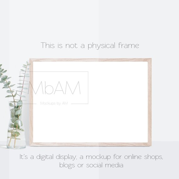 Jpg Mockup With Eucalyptus And Landscape Wooden Frame For Etsy