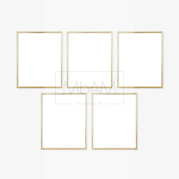 5 Vertical Gold Frames Mockup 4x5 Ratio Golden Frame On Wall Etsy
