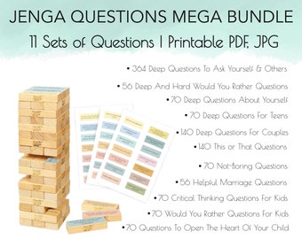 Questions Bundle, Jenga Stickers 60%OFF, Therapy Games, Therapy Tools, School Counselor, Custom Playing Cards