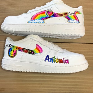 Kids custom painted sneakers.  Nike Air Force Ones