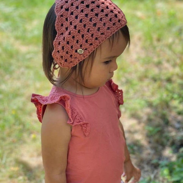 Kinder Kopftuch aus Baumwolle gehäkelt, Kopfbedeckung