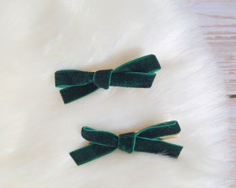 Samt Schleife Haarspangen Smaragd Grün | Haarklammern Set gold