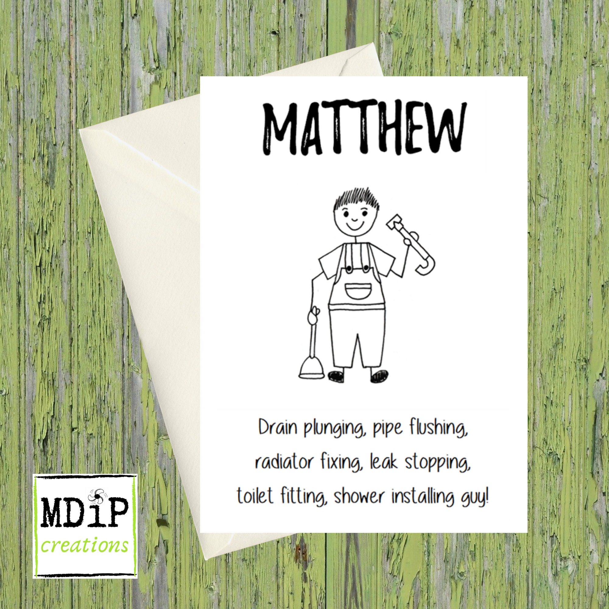 Plumber Card, Plumber Birthday Card, Card for Plumber, Personalised