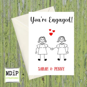 Lesbian Engagement Card, You&#39;re Engaged Card, Personalised Engagement Card for Lesbian Couple, LGBTQ Engagement Card, Lesbian Engagement