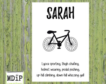 Cycling Print Wall Art Personalised for Her, Birthday Gift for Cyclist