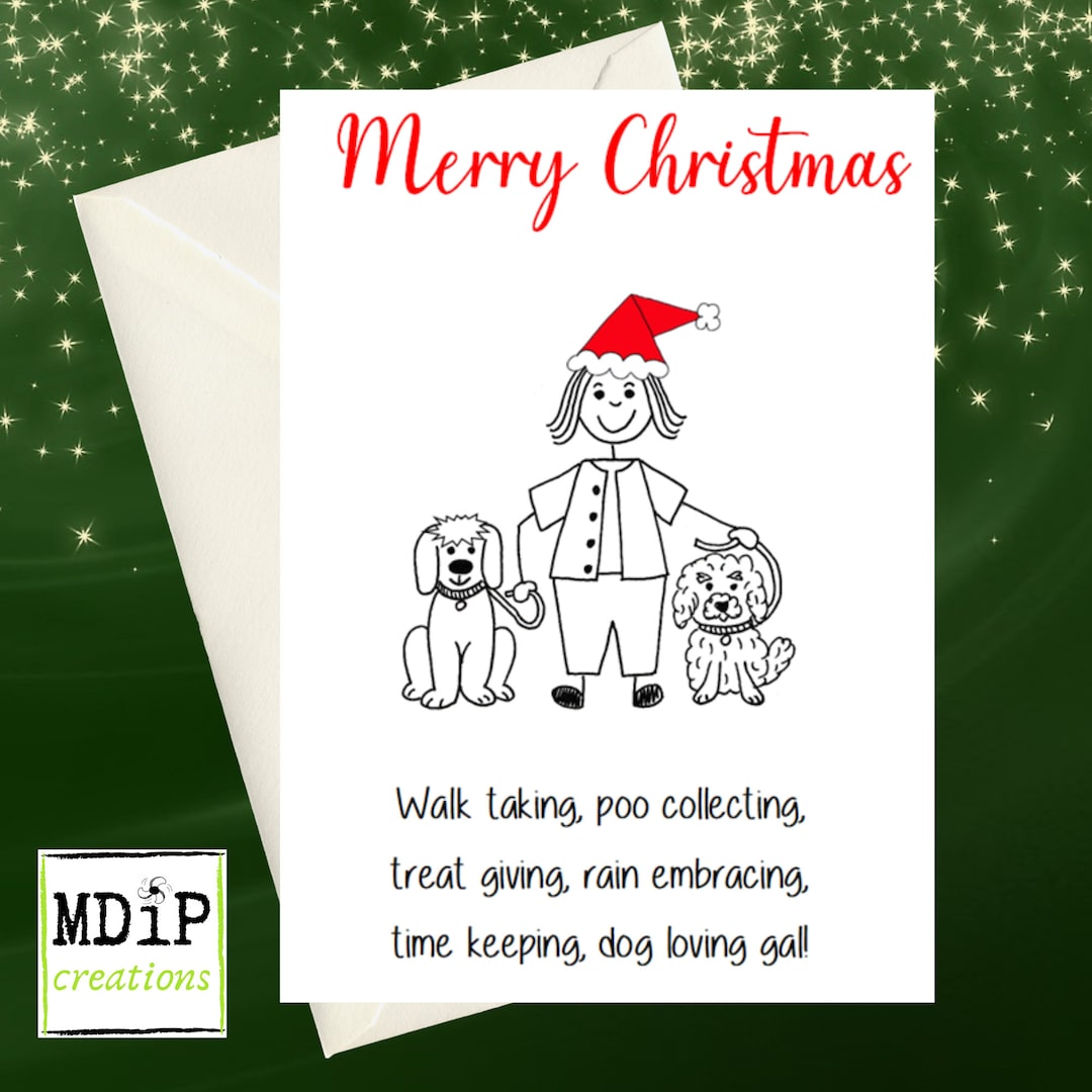 Dog Walker Christmas Card for Her, Christmas Card for Dog Walker With