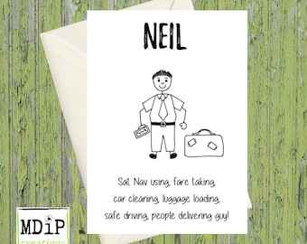 Taxi Driver Card Personalised for Him, Taxi Driver Birthday Card