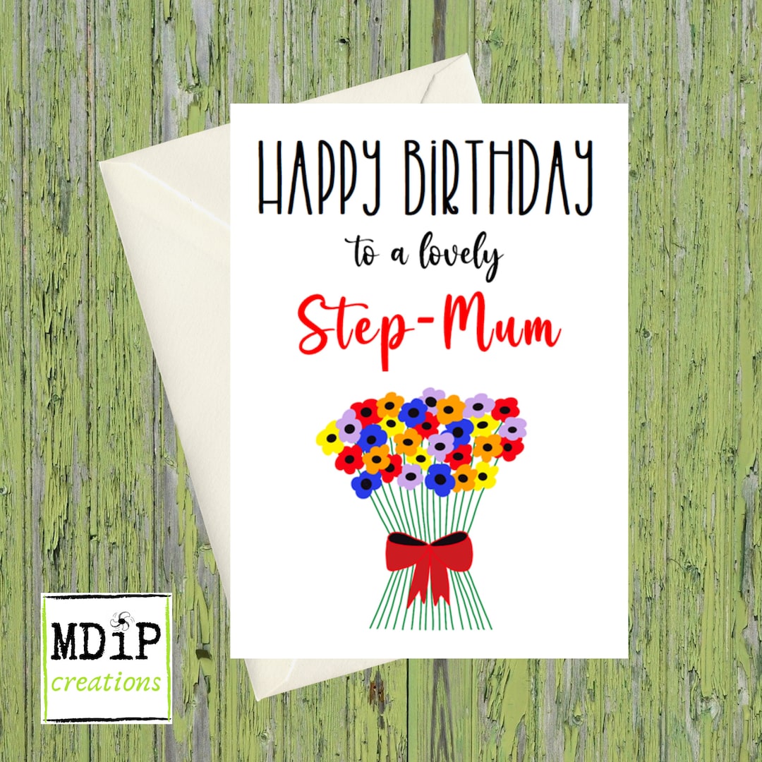 Step Mum Birthday Card, Birthday Card for Step Mum, Floral Card, Happy ...