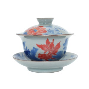 Gaiwan Tea Cup with Ice Cracks Pattern, Chinese Teacup with Saucer and Lid, Good Tea Lovers Gift,Jingdezhen Porcelain