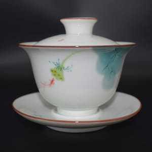 Gaiwan Tea Cup Hand-Painted Koi Lotus Chinese Porcelain Teacup 150ml