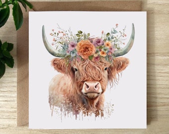 Pam Highland Cow Birthday Card- Personalisable - Square