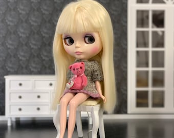 Miniatuurroze pluche teddybeer: poppenhuisaccessoire, Blythe Pet (2,36 in)