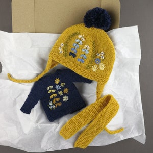 Blythe hat + doll sweater Blythe set Blythe outfit Blythe dolls clothes set Botanica blue + mustard color