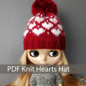 PDF Knit doll hat pattern |KNIT hearts hat pattern| Knit Blythe doll hat pattern| PDF file Digital Download Pattern