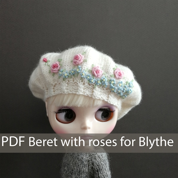 Blythe Beret PDF Pattern for blythe doll knit doll hat pattern Blythe clothes Pattern Digital Download